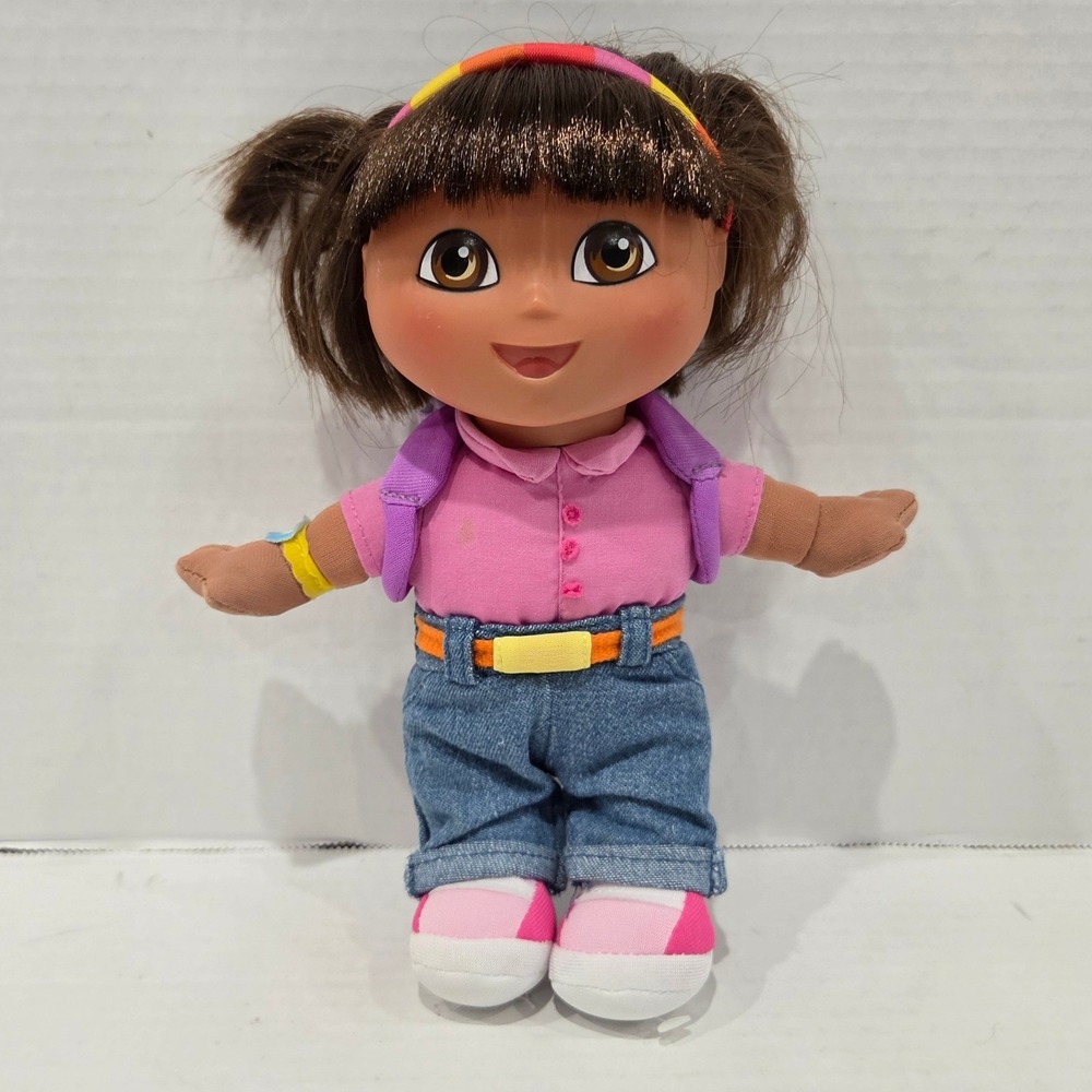 Fisher Price Dora the Explorer Plush Doll Purple Backpack Pink Shirt Denim